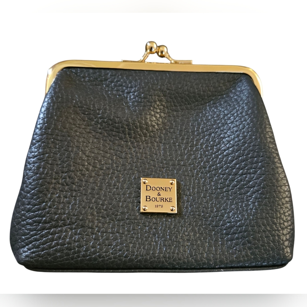 Dooney & Bourke Gray Pebbled Leather Kiss-Lock Coin Purse with Gold Hardware